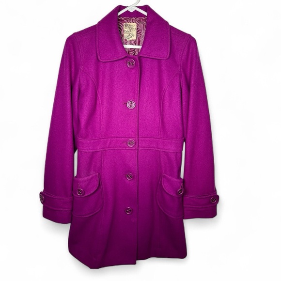 Tulle Women's Teal Wool Blend Coat Jacket Size Medium Button Up Pockets - Picture 2 of 6